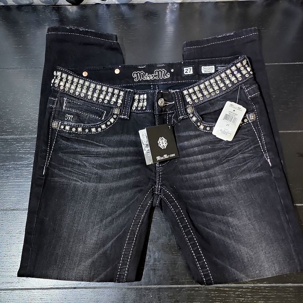 Miss Me JP513055 Black Skinny Studded Jeans 27 x 25